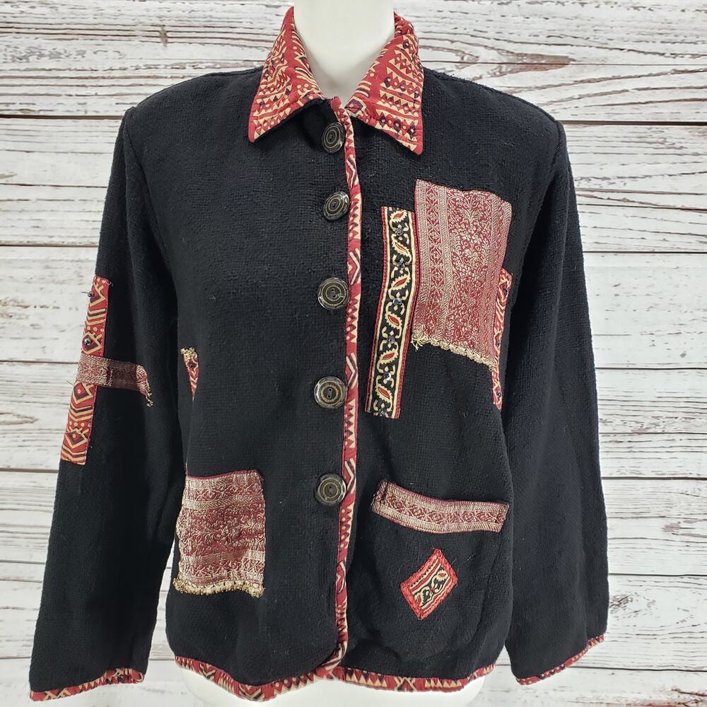 Flash Back Women's Cotton Patchwork Art to Wear Jacket Size Small